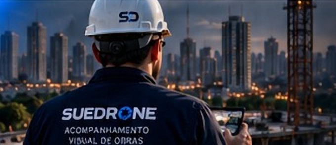 Operador SUEDRONE de costas, com capacete e jaqueta da marca